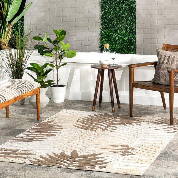 Nuloom Molly Textured Tropical Leaves Indoor/Outdoor Area Rug Beige