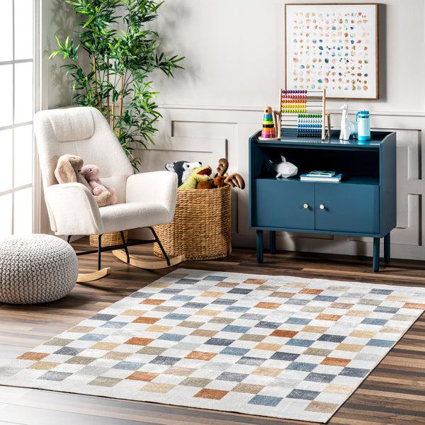 Nuloom Naya Checkered Machine Washable Area Rug Blue