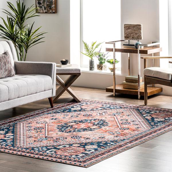 Nuloom Nevaeh Machine Washable Bohemian Medallion Area Rug Blue