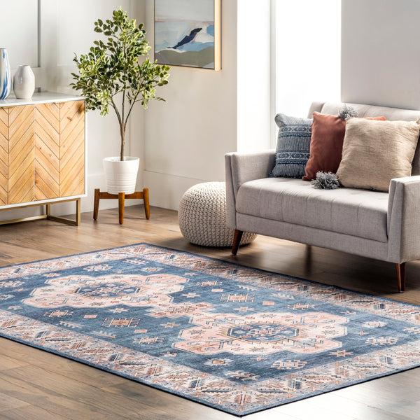 Nuloom Norma Machine Washable Traditional Medallion Area Rug Blue