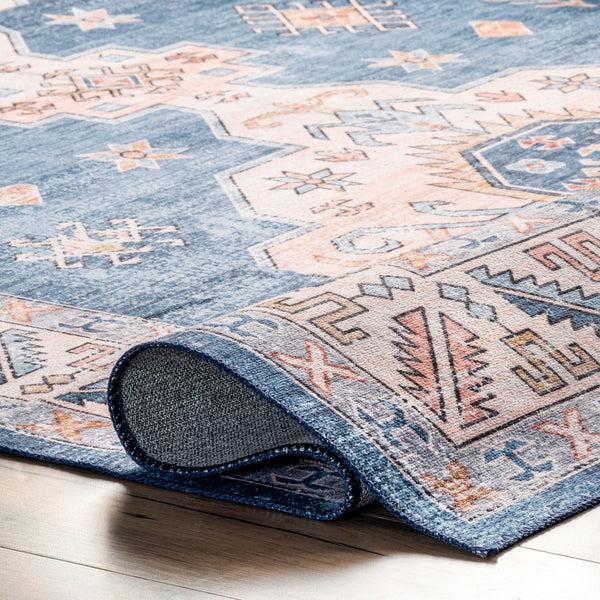 Nuloom Norma Machine Washable Traditional Medallion Area Rug Blue