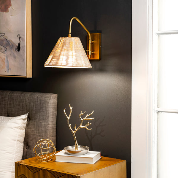 Nuloom 13-inch Rattan Swing Arm Wall Sconce Brass
