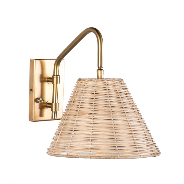 nuloom 13-inch Rattan Swing Arm Wall Sconce Brass