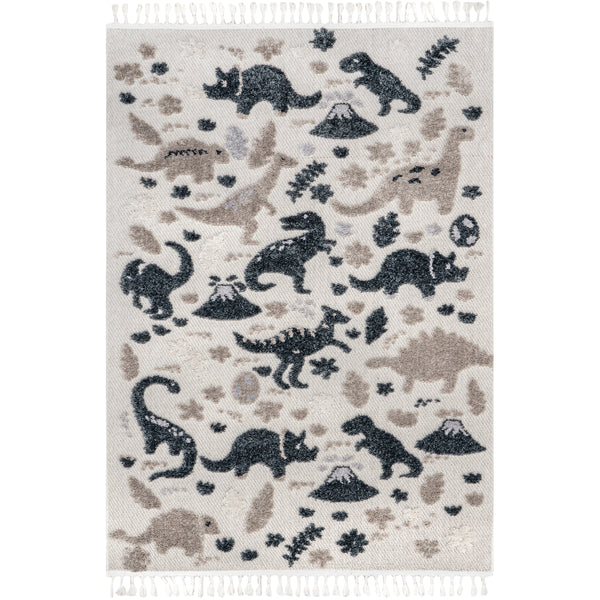nuloom Aaran Dinosaur Kids Tasseled Area Rug Beige