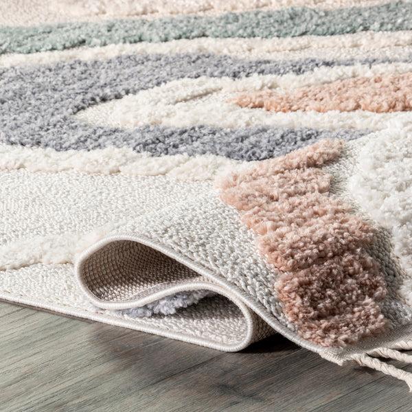 Nuloom Abstract Striped Kids Tassel Area Rug Beige