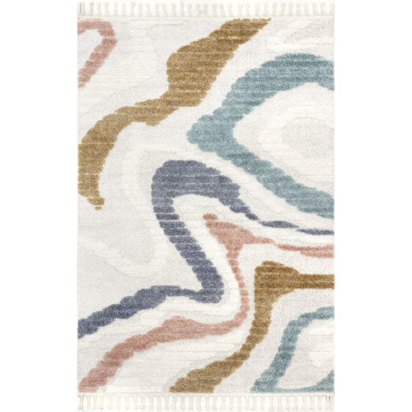 nuloom Abstract Striped Kids Tassel Area Rug Beige