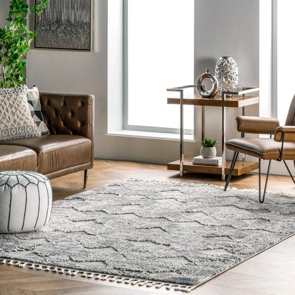 Nuloom Agata Textured Tassel Area Rug Light Grey