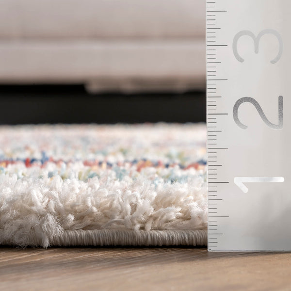 Nuloom Aimee Banded Stripes Shaggy Area Rug Beige