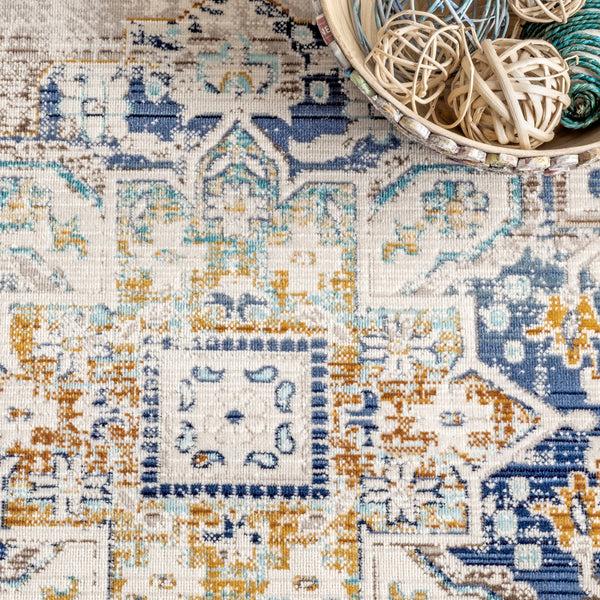 Nuloom Ainsley Distressed Medallion Area Rug Blue