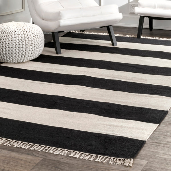 Nuloom Ashlee Striped Flatweave Black