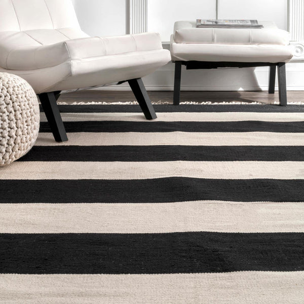 Nuloom Ashlee Striped Flatweave Black