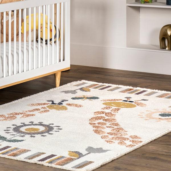 Nuloom Avianna Giraffe Kids Fringe Area Rug Beige