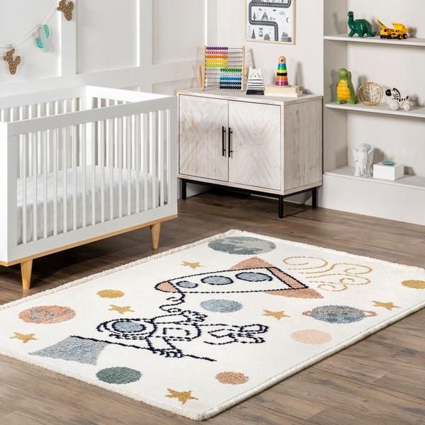 Nuloom Caree Astronaut Kids Fringe Area Rug Beige
