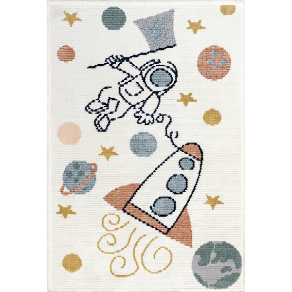 nuloom Caree Astronaut Kids Fringe Area Rug Beige