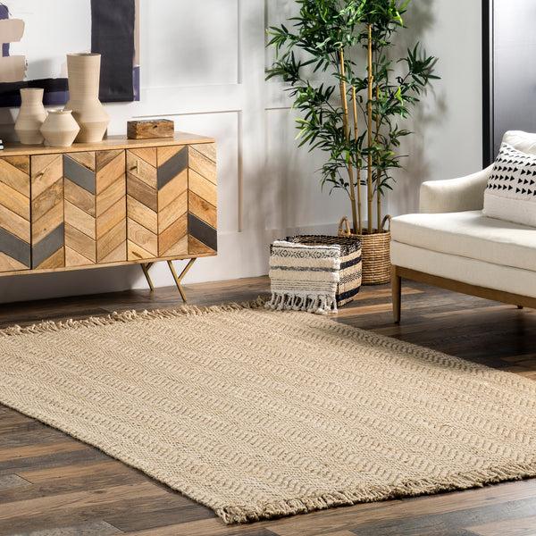 Nuloom Don Chevron Jute Tasseled Area Rug Natural