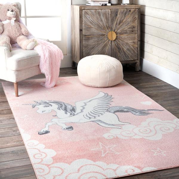 Nuloom Emmie Flying Unicorn Nursery Area Rug Pink