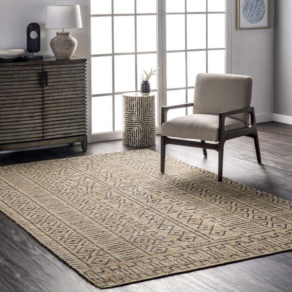 Nuloom Ethnic Striped Jute Area Rug Gray