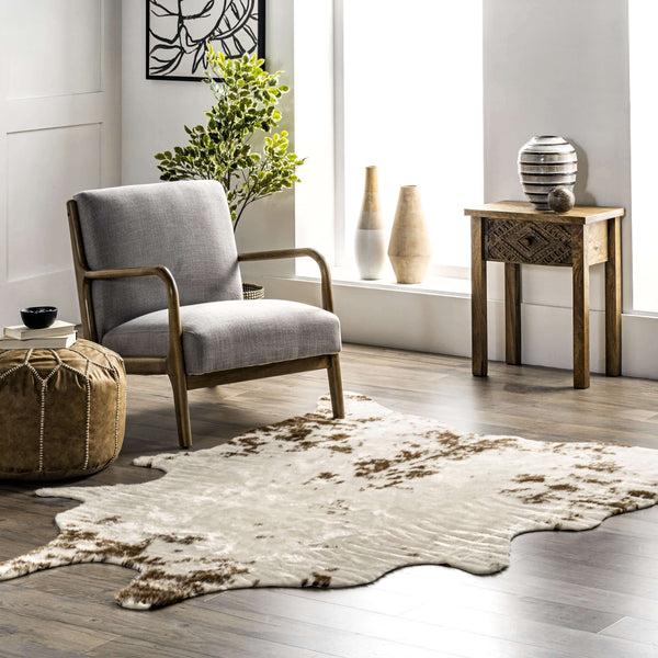 Nuloom Faux Cowhide Washable Area Rug Off White