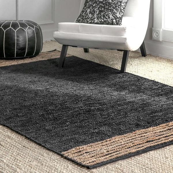 Nuloom Hand Braided Jute Leather Kelli Grey