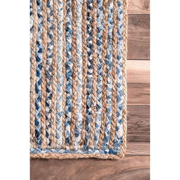Nuloom Hand Braided Striped Dara Jute Blue