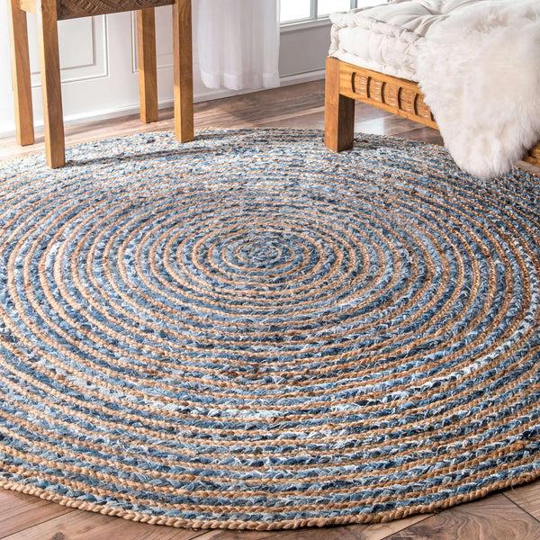 Nuloom Hand Braided Striped Dara Jute Blue