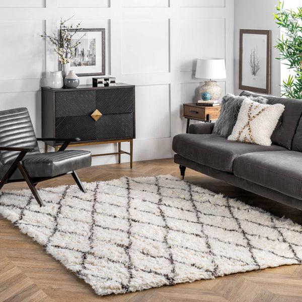 Nuloom Hand Made Marrakech Shag Area Rug Ivory