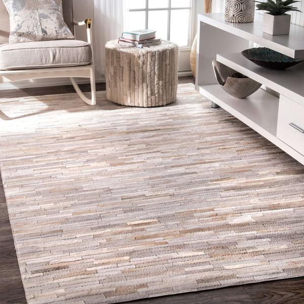 Nuloom Hand Woven Clarity Patchwork Cowhide Beige