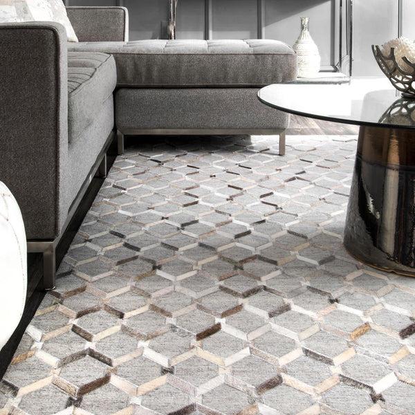 Nuloom Handmade Cowhide Grenier Area Rug Grey