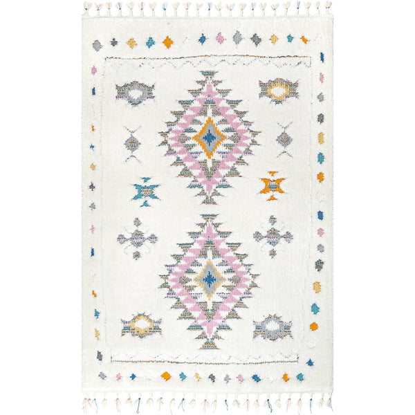 nuloom Jocelyn Tribal Shag Tasseled Area Rug White