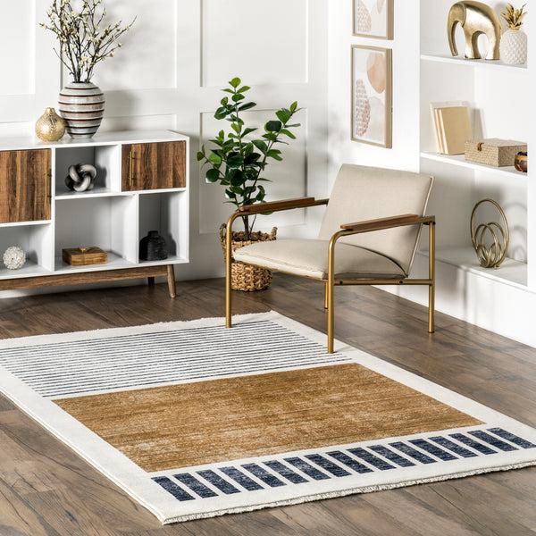 Nuloom Keeva Modern Striped Fringe Area Rug Beige