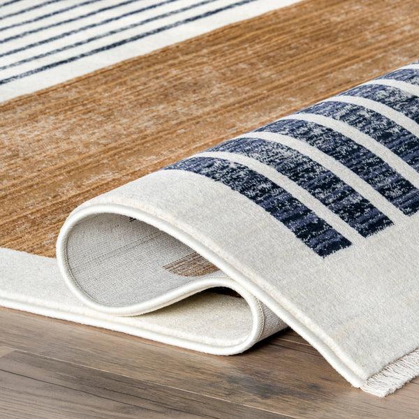 Nuloom Keeva Modern Striped Fringe Area Rug Beige
