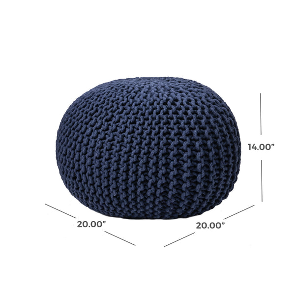Nuloom Ling Round Knit Filled Ottoman Pouf Navy
