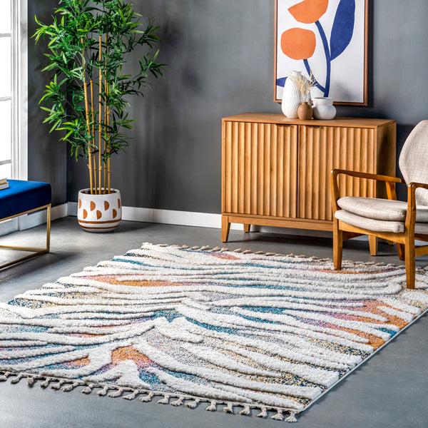 Nuloom Luci Zebra Striped Shag Area Rug Ivory