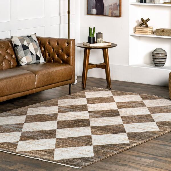 Nuloom Meline Checkered Fringe Area Rug Beige
