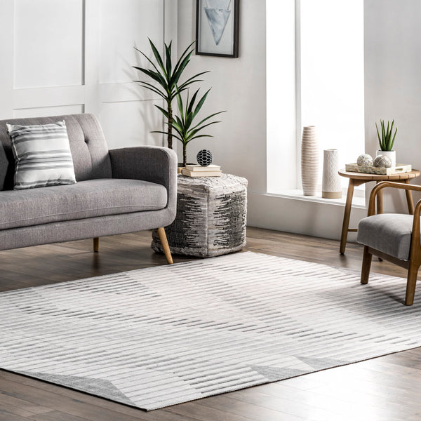 Nuloom Modern Striped Washable Area Rug Beige