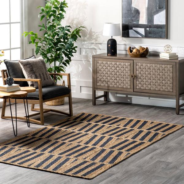Nuloom Nalle Tilted Stripes Jute Area Rug Blue