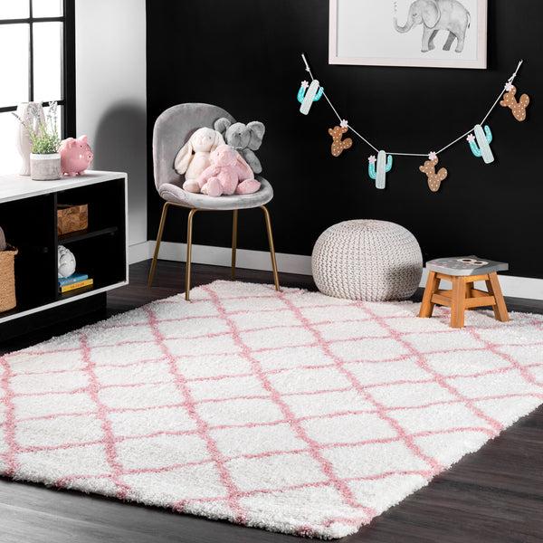 Nuloom Nelda Trellis Kids Shag Area Rug Baby Pink