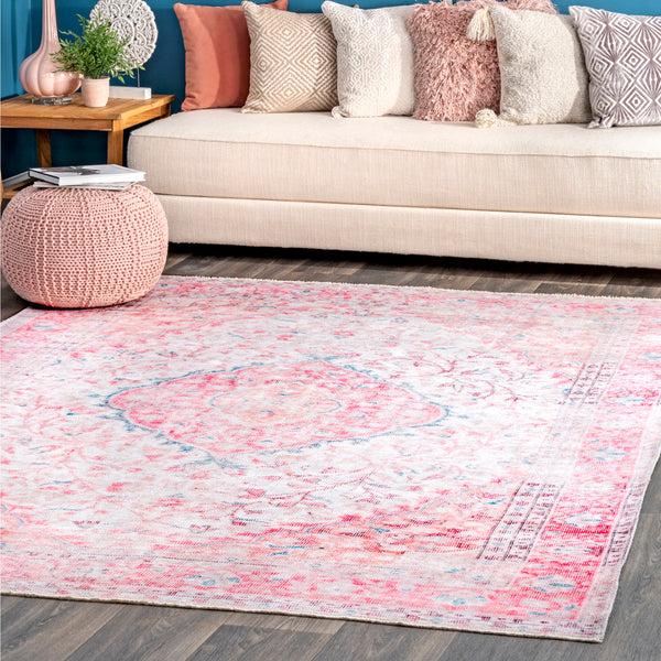 Nuloom NuLOOM Patsy Vintage Medallion Machine Washable Area Rug Pink