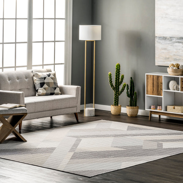 Nuloom Pinstriped Abstract Washable Area Rug Beige