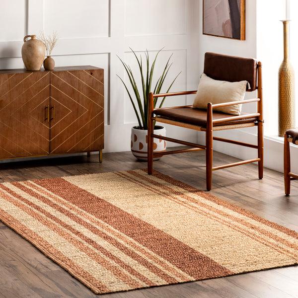 Nuloom Rubi Braided Stripes Jute Area Rug Brown