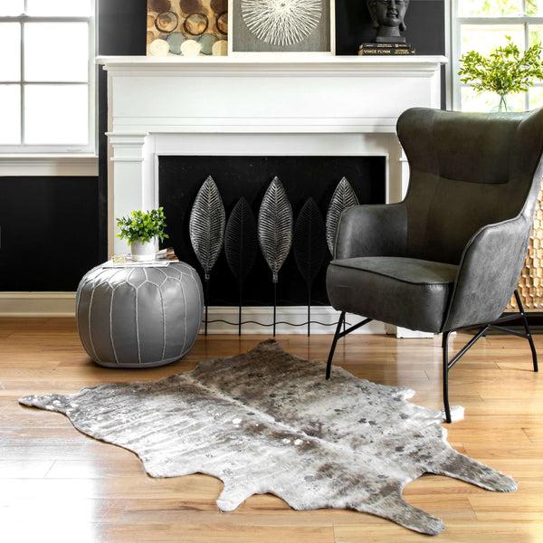 Nuloom Tinley Spotted Faux Cowhide Area Rug Grey