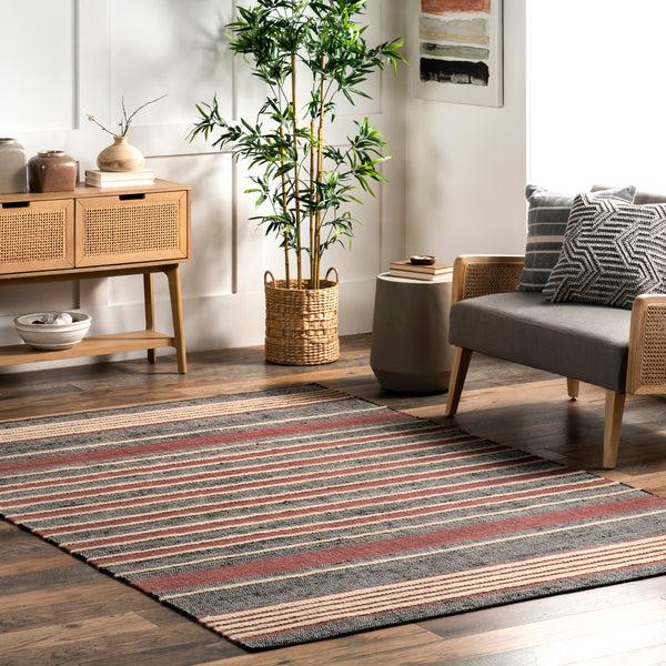 Nuloom Wendi Striped Jute And Wool Area RUg Gray