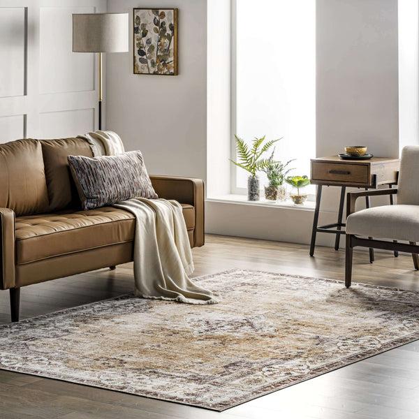 Nuloom Paisley Machine Washable Faded Floral Border Medallion Area Rug Light Pink