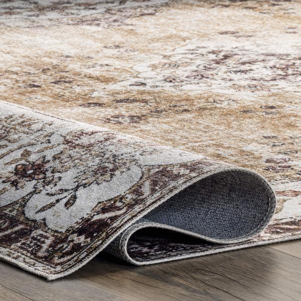 Nuloom Paisley Machine Washable Faded Floral Border Medallion Area Rug Light Pink