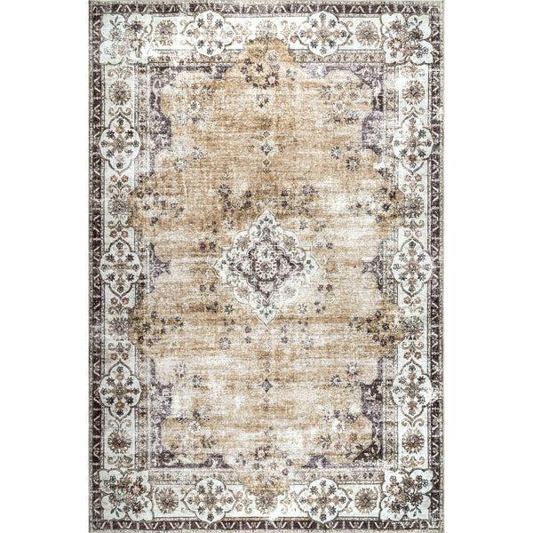 nuloom Paisley Machine Washable Faded Floral Border Medallion Area Rug Light Pink
