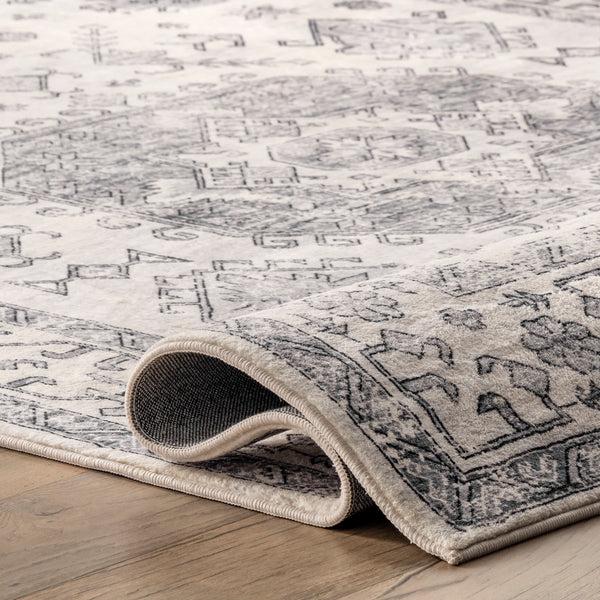Nuloom Parisa Vintage Medallion Bordered Area Rug Grey