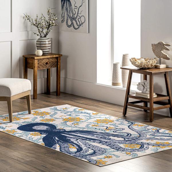 Nuloom Patricia Machine Washable Octopus Area Rug Blue