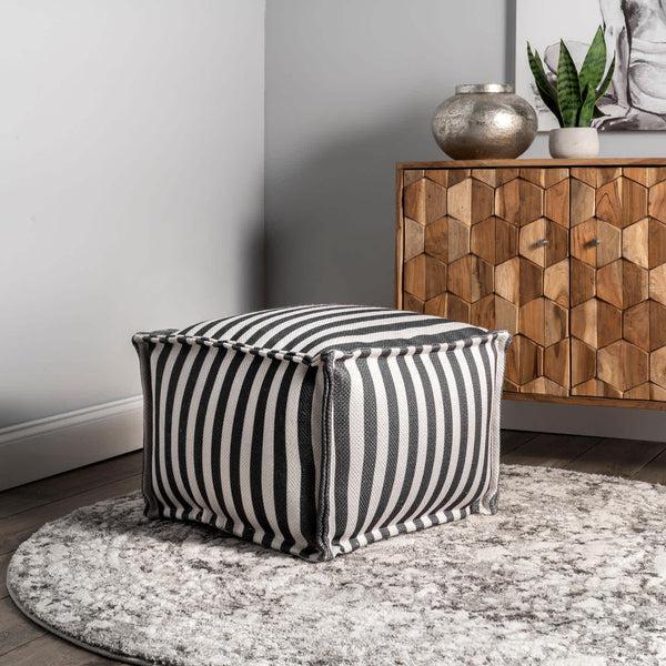 Nuloom Porto Striped Indoor/Outdoor Filled Ottoman Pouf Blue