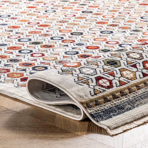 Nuloom Posie Geometric Stripe Fringe Area Rug Beige