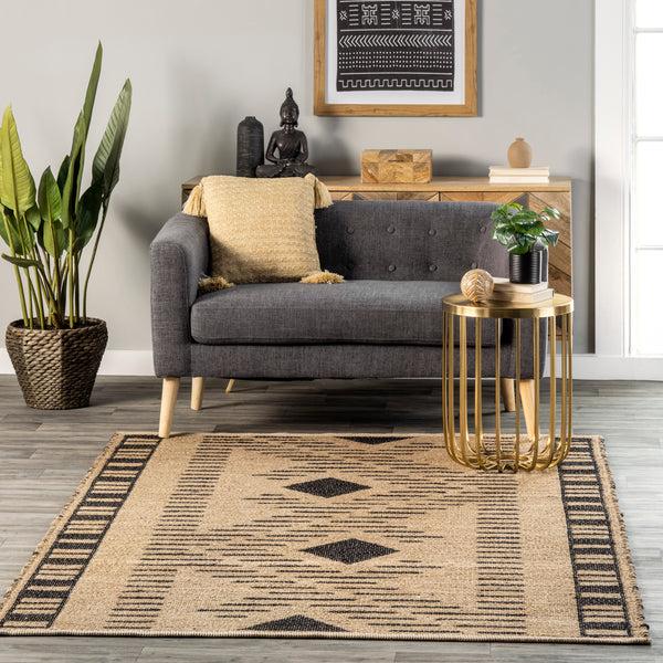 Nuloom Ranae Tribal Zigzag Bordered Jute Area Rug Natural
